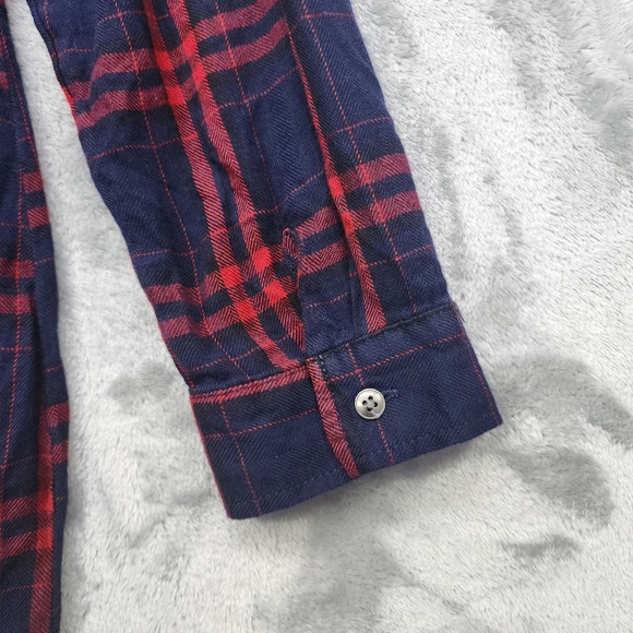 Maurices Top Womens XL Red Blue Plaid Rayon Flannel Duster Tunic Button Down - Picture 4 of 10